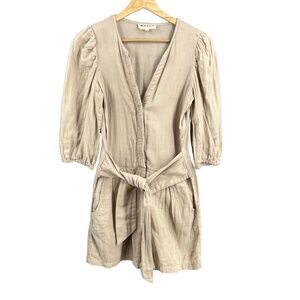Woven By Synergy Romper Beige Lightweight V Neck Belted Organic Cotton Sz‎ Small